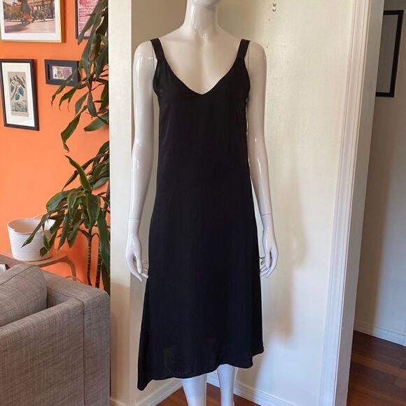 Rag & Bone Zoe Black Flowy Asymmetrical Slip Midi Dress Size Petite Small - Picture 2 of 12